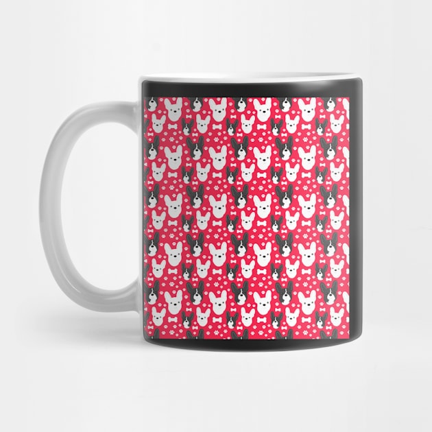 FRENCHIE French Bulldog Pattern in Red Fun Frenchies Paw Prints and Bone Print by JessDesigns